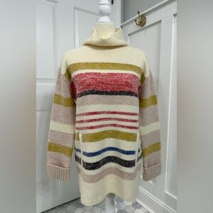 Anthropologie Multicolor Striped Mock Neck Tunic Sweater - Small - Cozy Knit